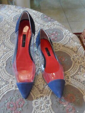 Carolina Herrera Blue Suede & Clear PVC Cap-Toe Ballet Flats Size 9M